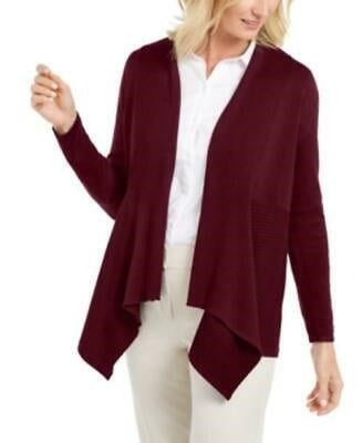 Cardigan feminino canelado com bainha de lenço JM Collection, vermelho, tamanho grande