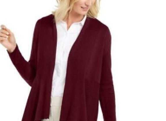 Cardigan feminino canelado com bainha de lenço JM Collection, vermelho, tamanho grande