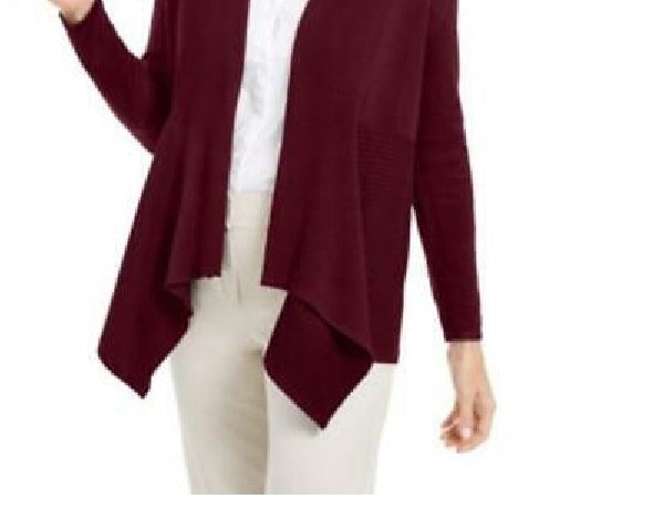 Cardigan feminino canelado com bainha de lenço JM Collection, vermelho, tamanho pequeno