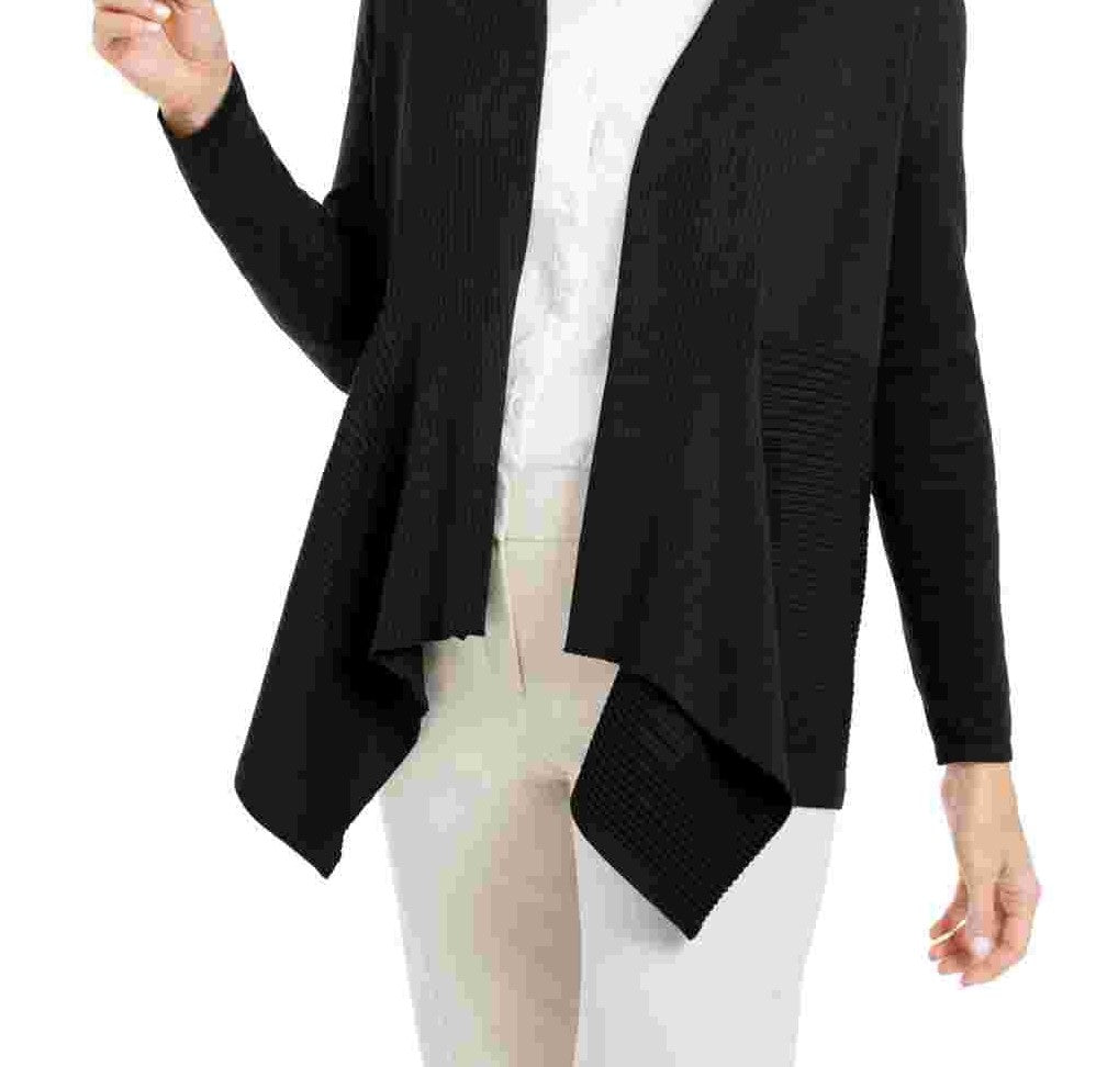 Cardigan feminino JM Collection Petite com nervuras mistas e plissado, preto, tamanho extragrande
