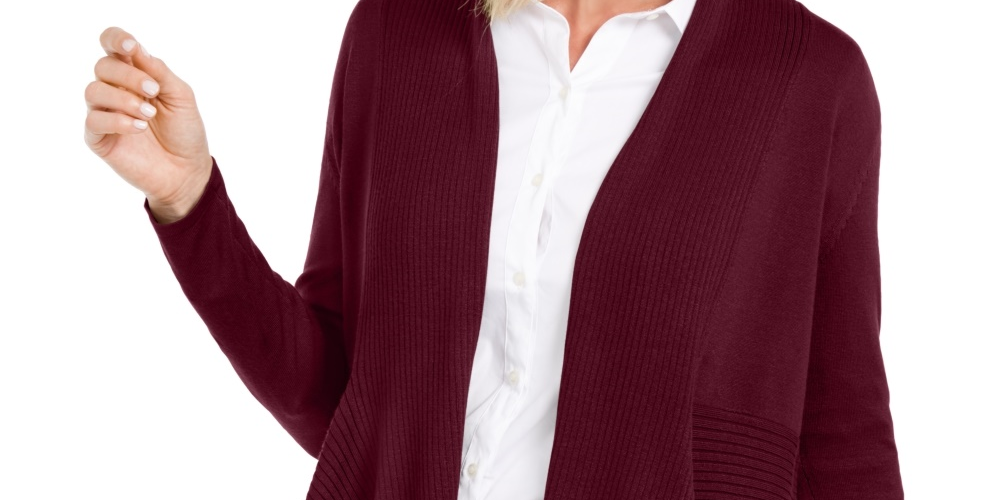 Cardigan feminino JM Collection Petite com nervuras mistas e botões, roxo escuro, tamanho grande