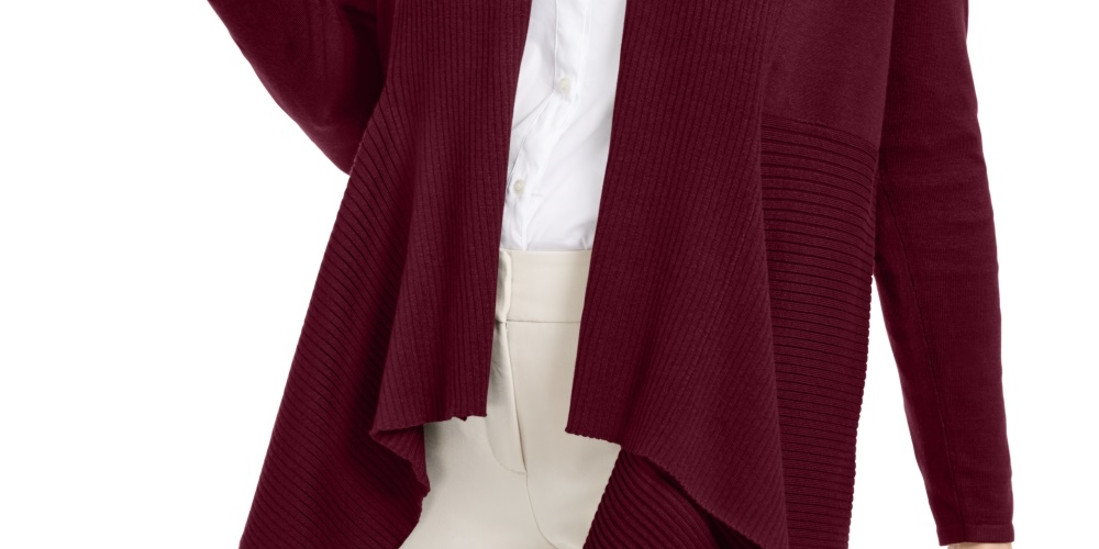 Cardigan feminino JM Collection Petite com nervuras mistas e botões, roxo escuro, tamanho grande