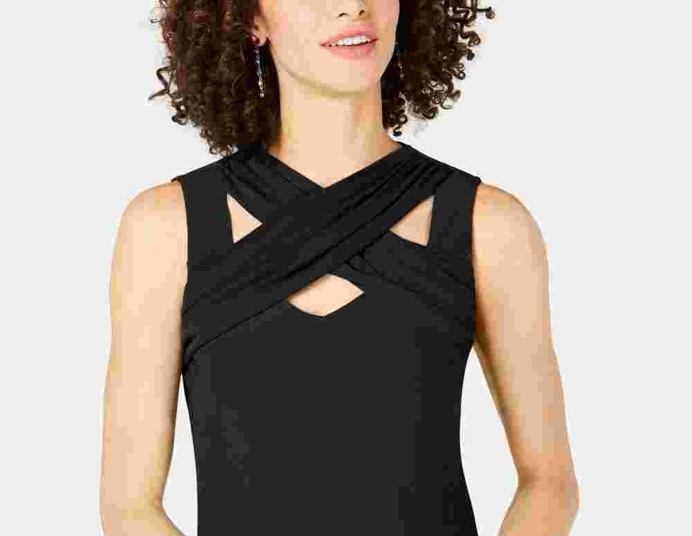 INC International Concepts Top feminino com recorte cruzado, preto, tamanho X-S