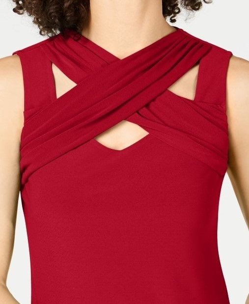 INC International Concepts Top feminino com recorte cruzado vermelho tamanho X-S