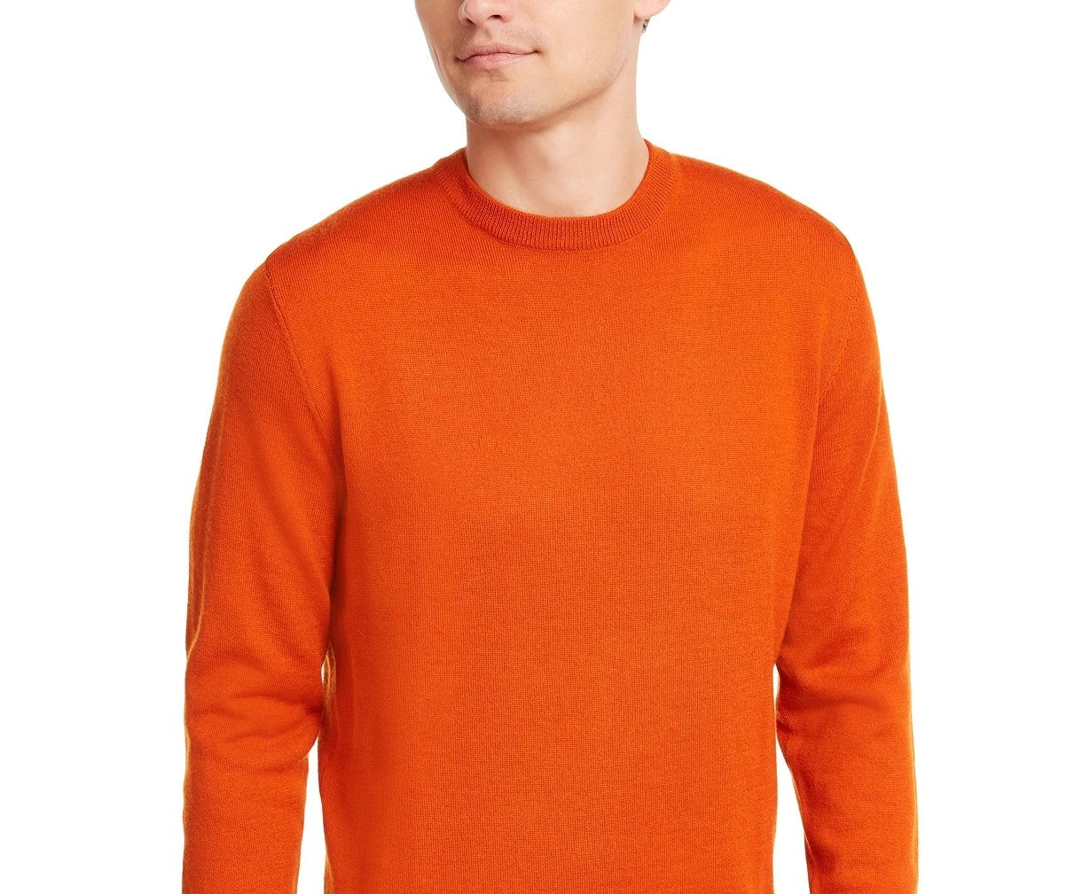 Suéter masculino Club Room com gola redonda e mistura de lã merino, laranja escuro, tamanho grande