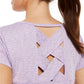 Camiseta feminina listrada com costas em treliça Ideology, roxa, tamanho XX-G