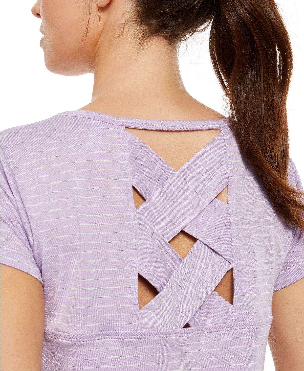 Camiseta feminina listrada com costas em treliça Ideology, roxa, tamanho XX-G