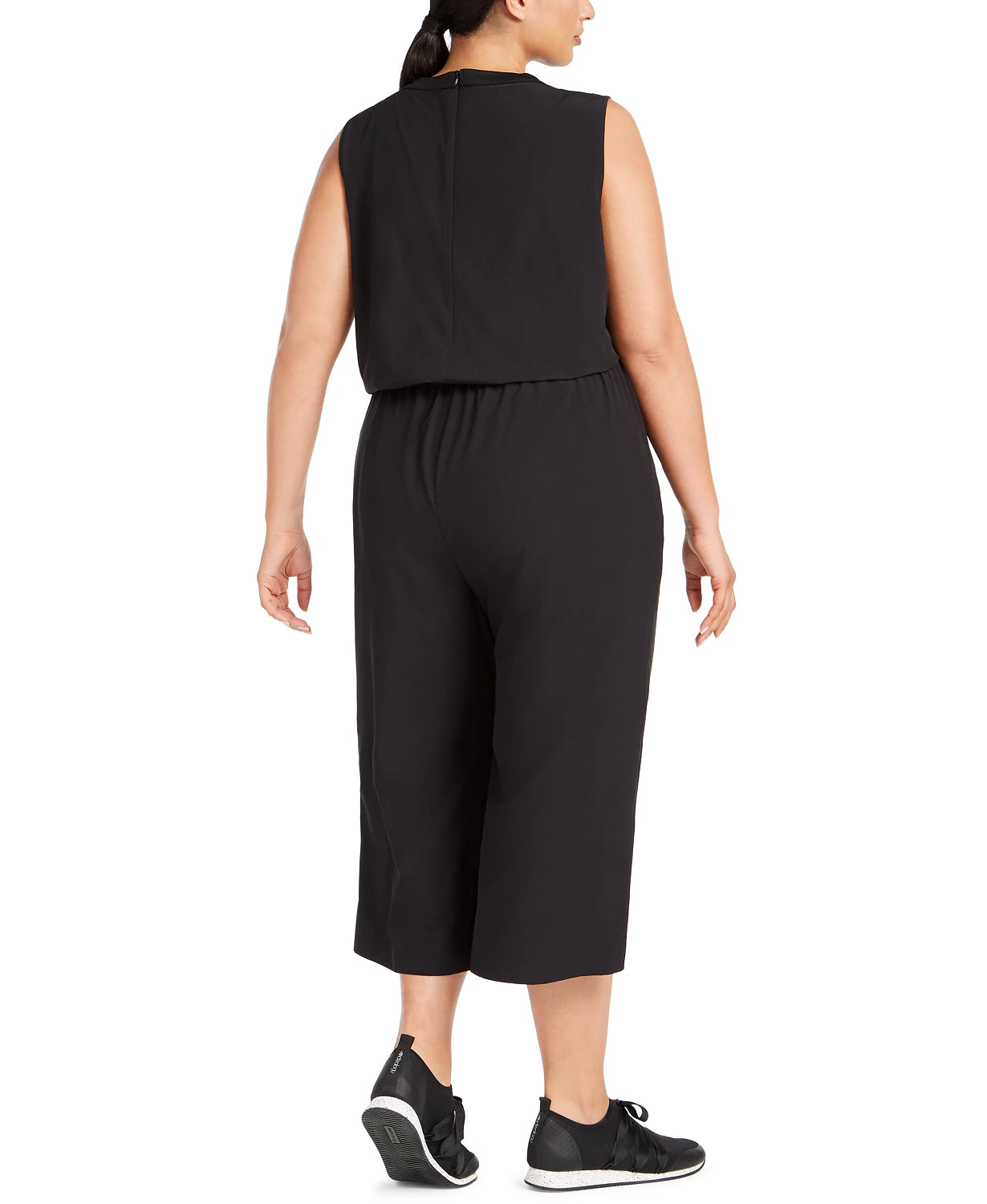 Macacão curto feminino Ideology Plus sem mangas com cordão na cintura, preto, tamanho 2X