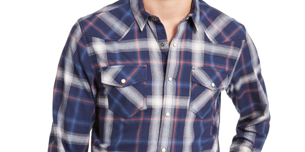 Camisa xadrez masculina American Rag Western azul marinho tamanho XX-G