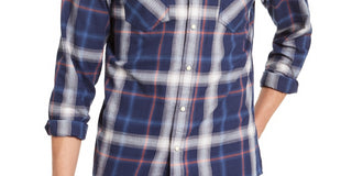 Camisa xadrez masculina American Rag Western azul marinho tamanho XX-G