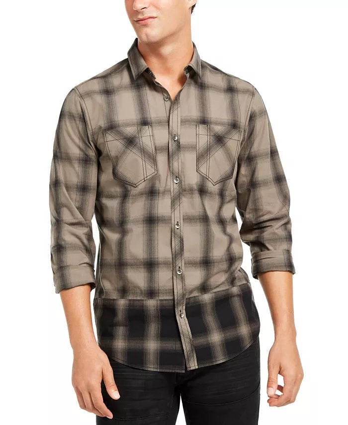 Camisa xadrez masculina INC International Concepts bege tamanho pequeno