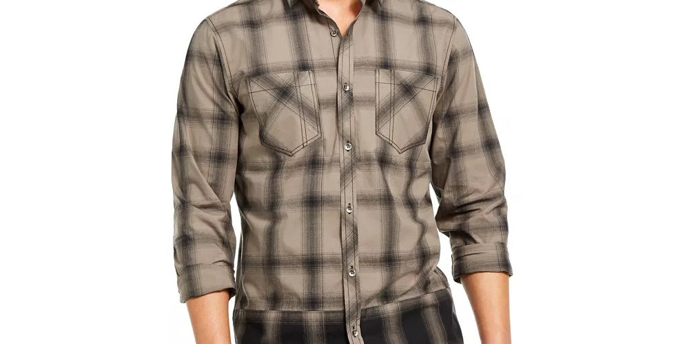 Camisa xadrez masculina INC International Concepts bege tamanho pequeno