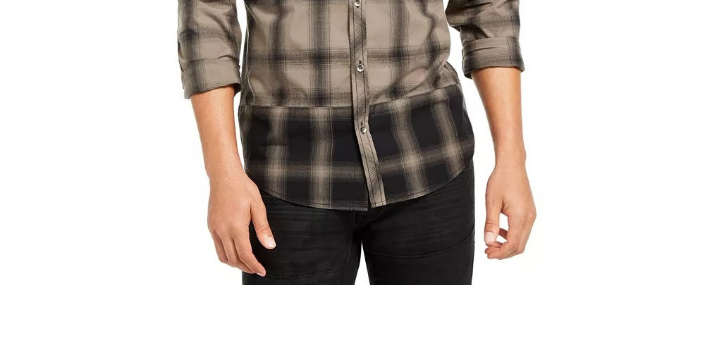 Camisa xadrez masculina INC International Concepts bege tamanho pequeno