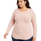 Suéter feminino plus size de tricô trançado Charter Club, rosa, tamanho 0X