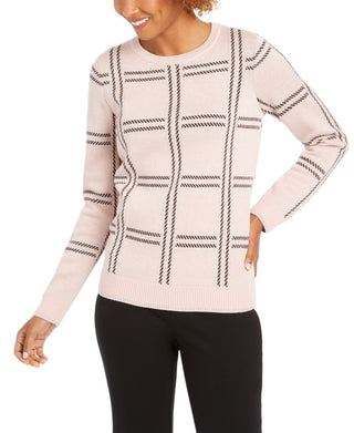 Charter Club Women's Printed Crewneck Sweater Pink Size Small