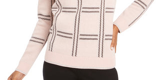 Charter Club Women's Printed Crewneck Sweater Pink Size Small