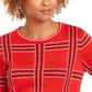 Blusa feminina estampada de manga comprida e gola redonda, tamanho pequeno e vermelho