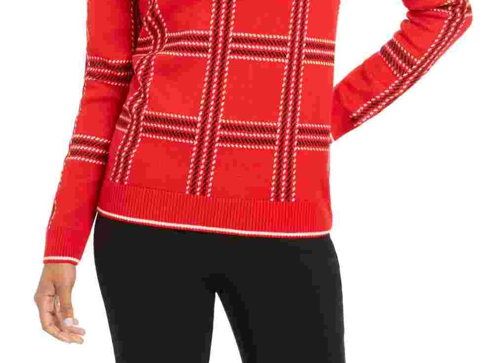 Blusa feminina estampada de manga comprida e gola redonda, tamanho pequeno e vermelho