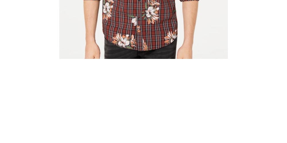 Camisa casual xadrez floral masculina INC International Concepts vermelha tamanho pequeno