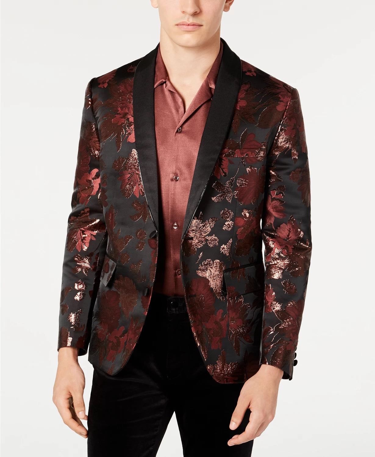 Blazer masculino slim fit com jacquard ferrugem floral marrom tamanho grande da INC International Concepts
