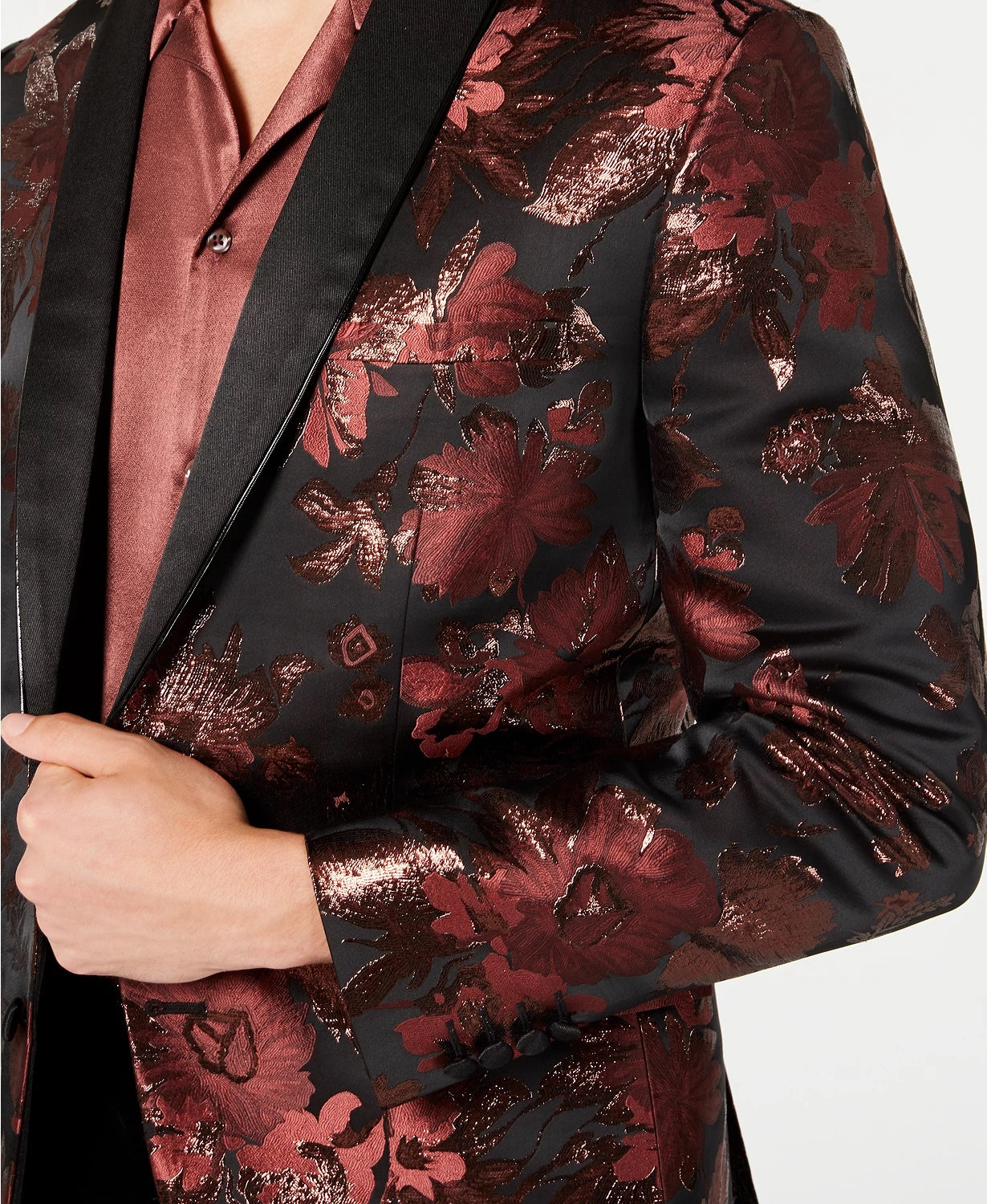 Blazer masculino slim fit com jacquard ferrugem floral marrom tamanho grande da INC International Concepts