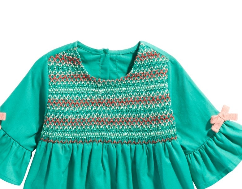 Primeiras impressões para bebês meninas blusa franzida verde tamanho 6-9 meses