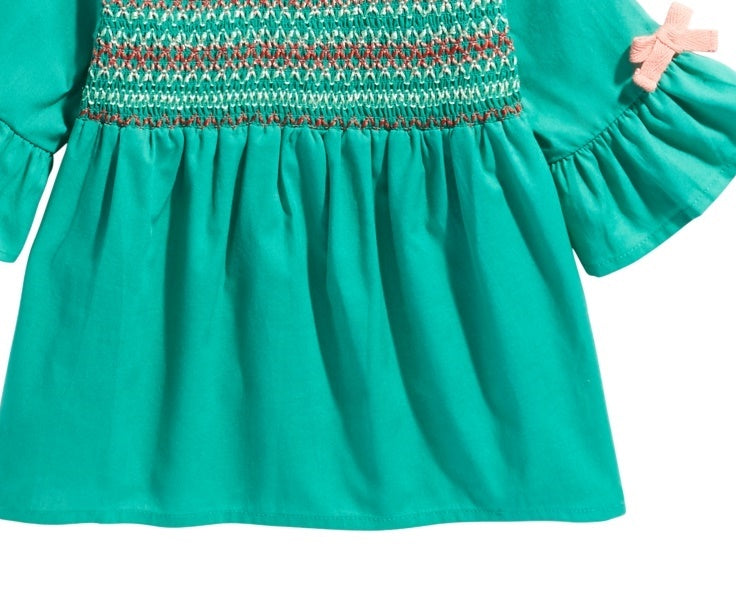 Primeiras impressões para bebês meninas blusa franzida verde tamanho 6-9 meses