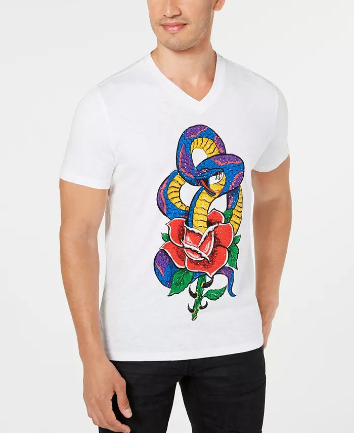 Camiseta masculina com strass e cobra da INC International Concepts, branca, tamanho XXX-G