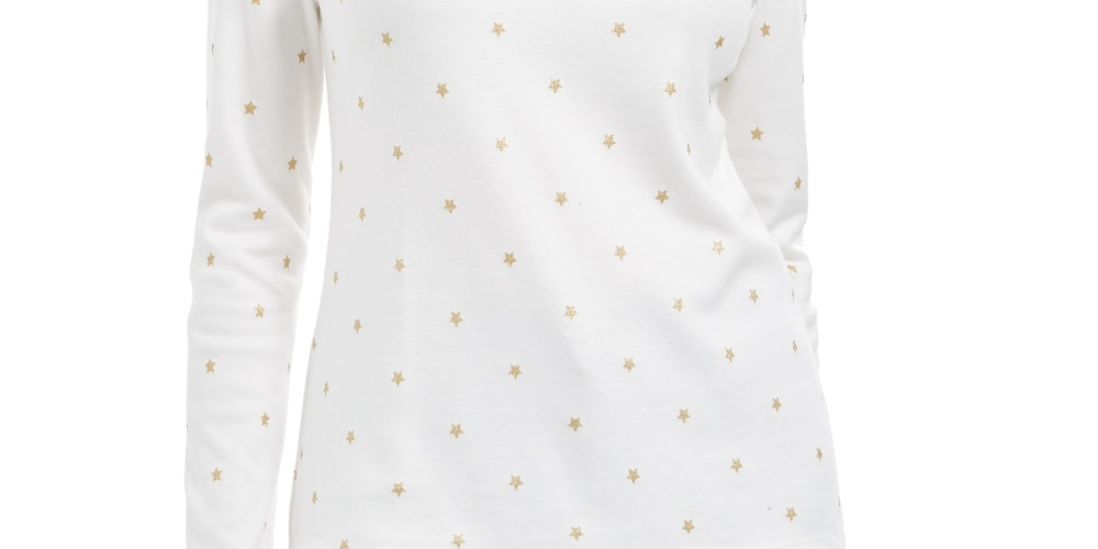 Karen Scott Blusa Feminina Glitter Starburst Gola Redonda Branca Tamanho X-G