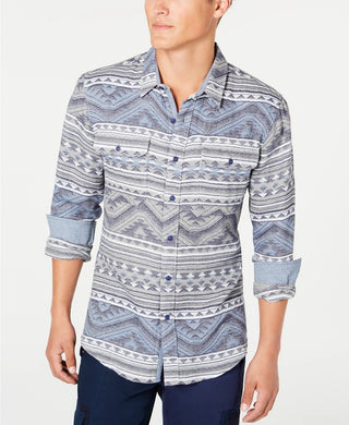 Camisa masculina geométrica American Rag Jacquard cinza tamanho pequeno