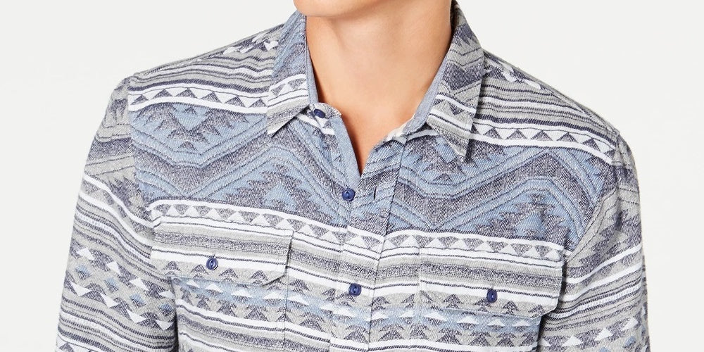 Camisa masculina geométrica American Rag Jacquard cinza tamanho pequeno