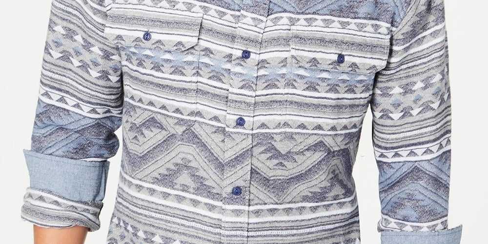 Camisa masculina geométrica American Rag Jacquard cinza tamanho pequeno