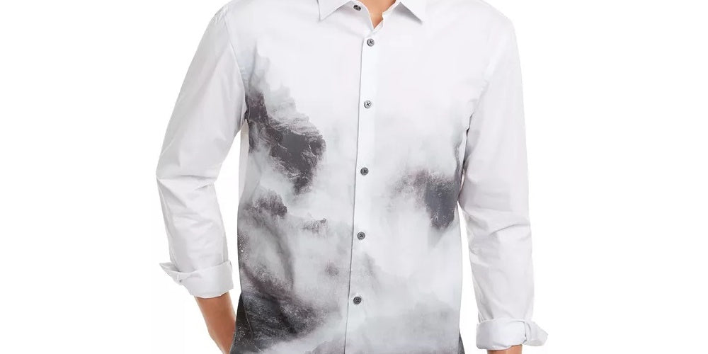 Camisa casual masculina Alfani com botões frontais e manga comprida, cinza, tamanho extragrande
