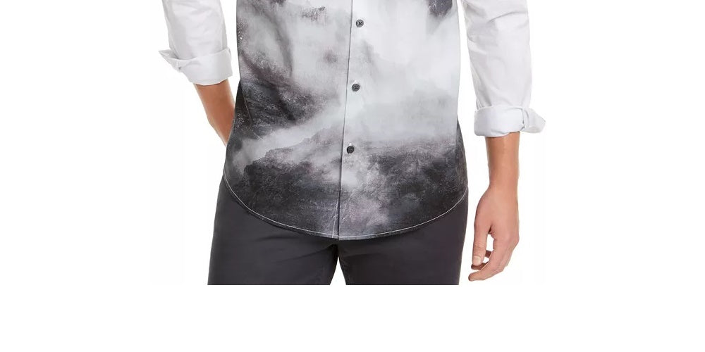 Camisa casual masculina Alfani com botões frontais e manga comprida, cinza, tamanho extragrande