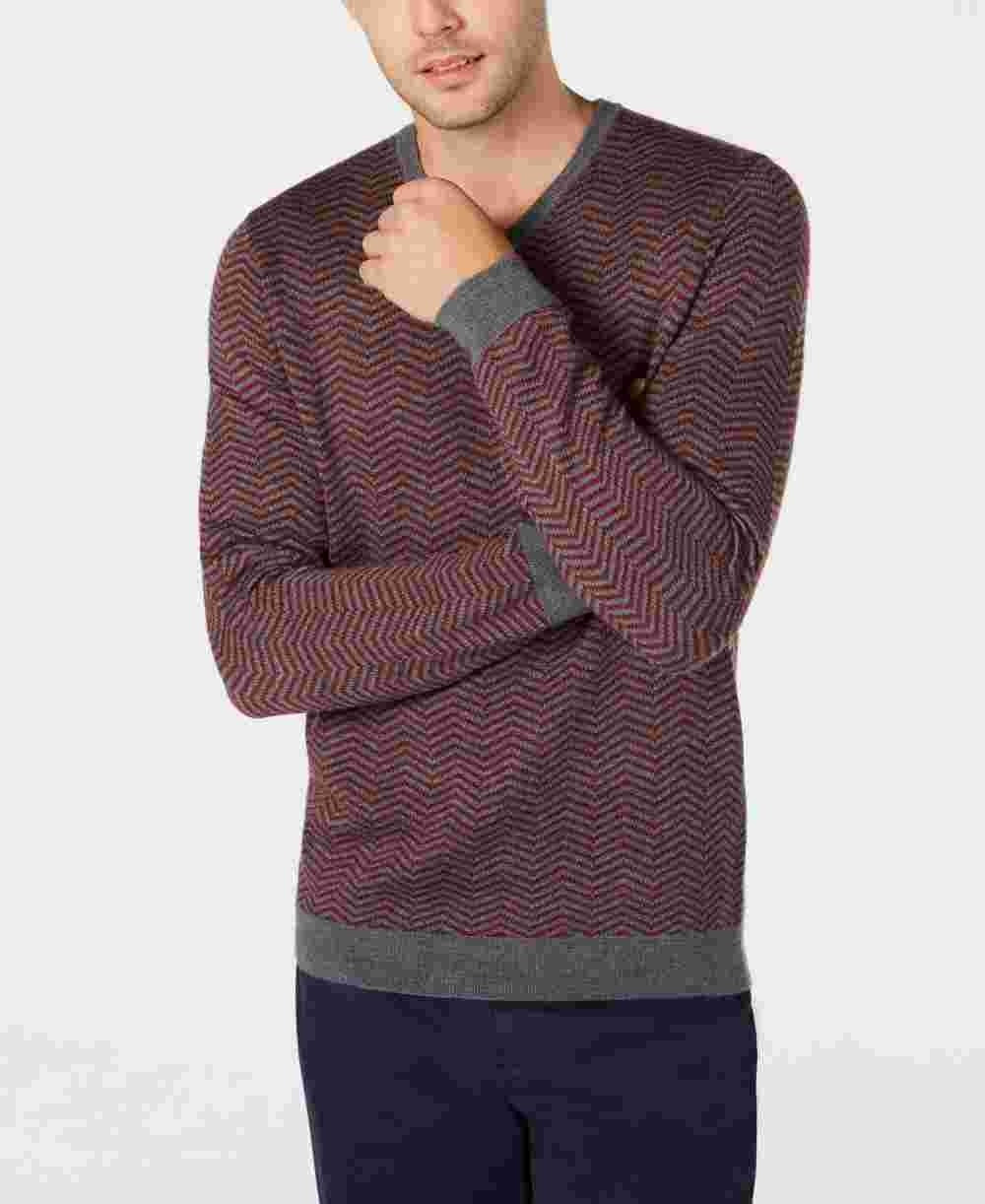 Suéter masculino Tasso Elba de lã merino mesclada com decote em V e espinha de peixe, vermelho, tamanho grande