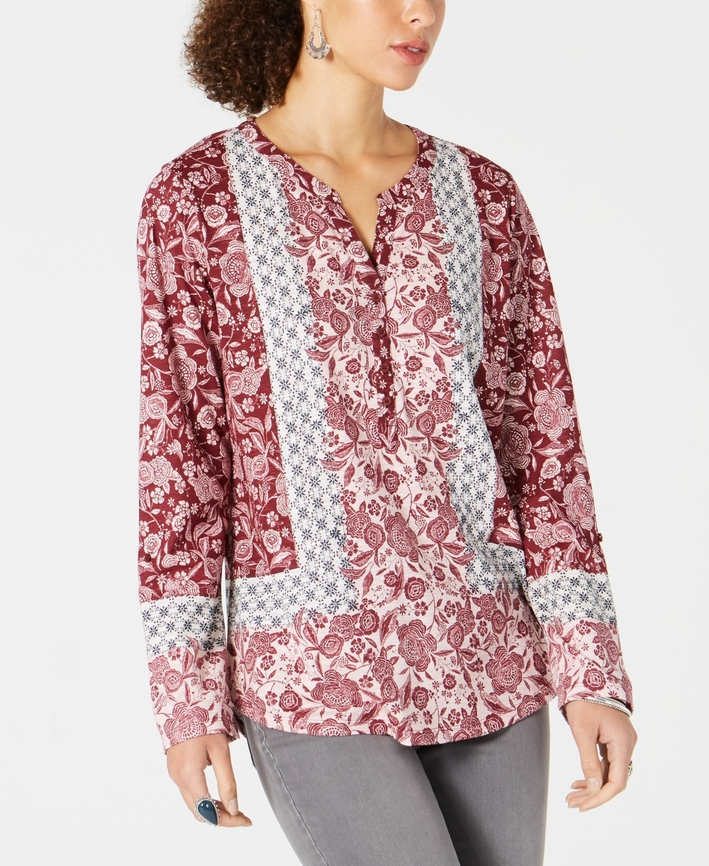 Blusa feminina com estampa patchwork estilo &amp; co, vermelha, tamanho grande