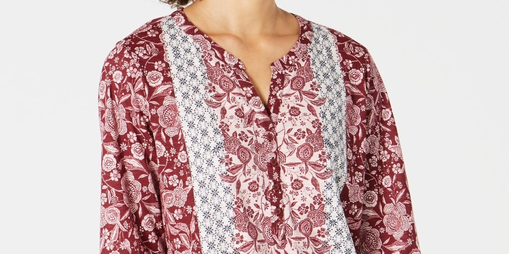 Blusa feminina com estampa patchwork estilo &amp; co, vermelha, tamanho grande