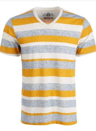 Camiseta listrada masculina American Rag com decote em V, amarela, tamanho grande