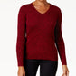 Karen Scott Suéter feminino canelado com decote em V, vermelho, tamanho XX-G