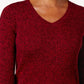 Karen Scott Suéter feminino canelado com decote em V, vermelho, tamanho XX-G
