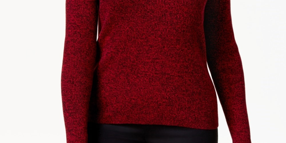 Karen Scott Suéter feminino canelado com decote em V, vermelho, tamanho XX-G