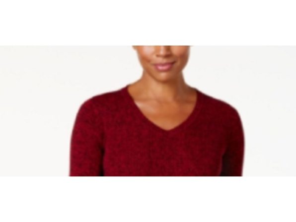 Karen Scott Suéter Feminino de Algodão com Gola V Vermelho Tamanho Médio