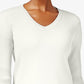 Karen Scott Suéter feminino de algodão com decote em V, branco, tamanho XX-G