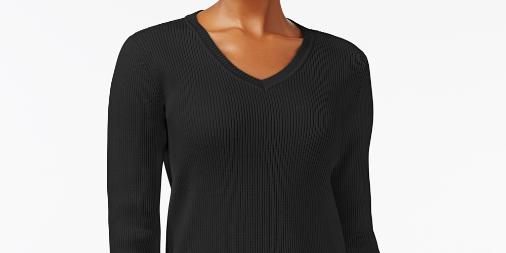 Karen Scott Suéter Feminino de Algodão com Malha Canelada Preto Tamanho Pequeno X-Grande