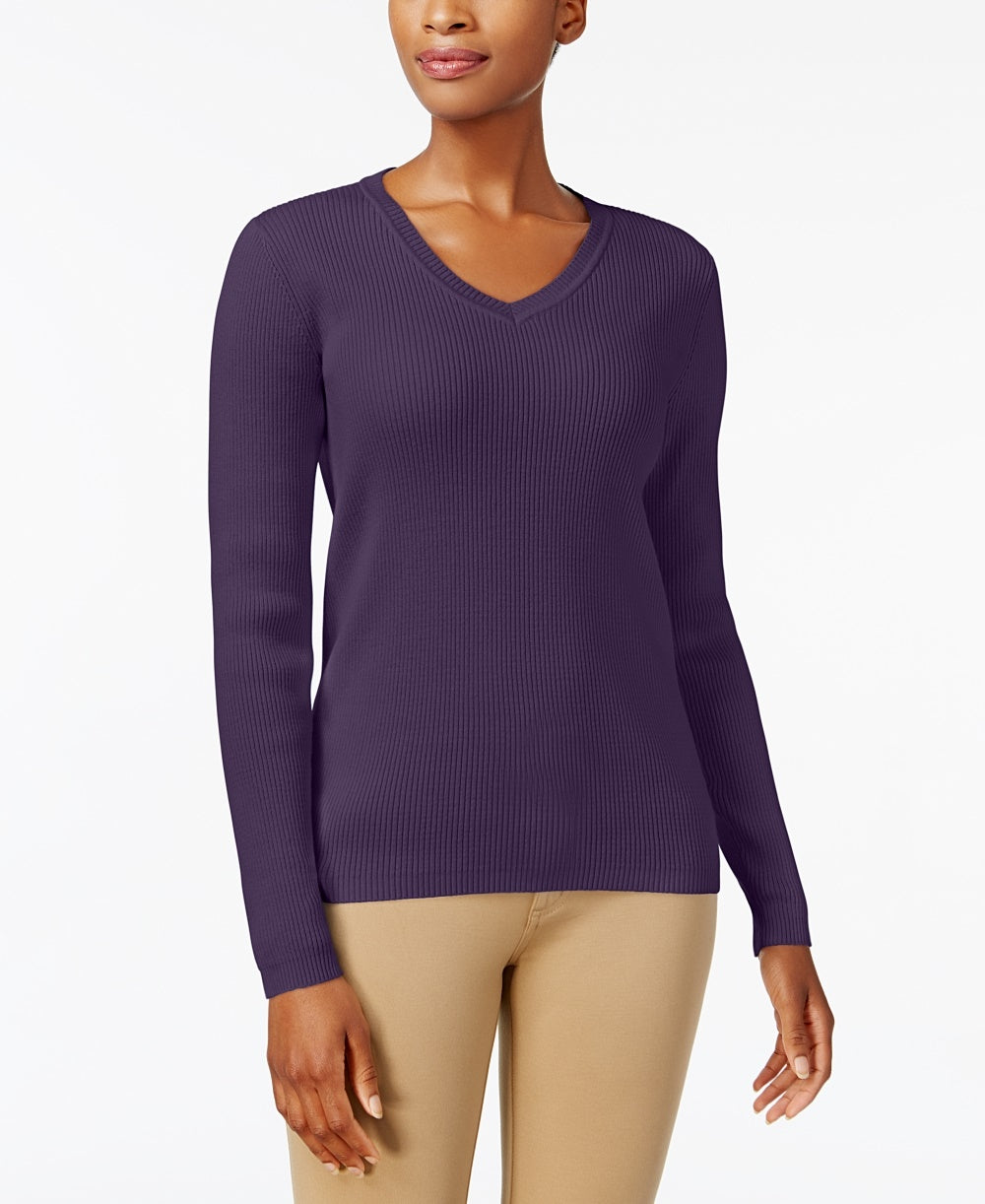 Karen Scott Suéter Feminino de Algodão com Malha Canelada Roxo Tamanho Pequeno-Médio