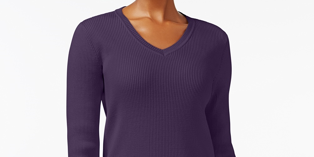 Karen Scott Suéter Feminino de Algodão com Malha Canelada Roxo Tamanho Pequeno-Médio
