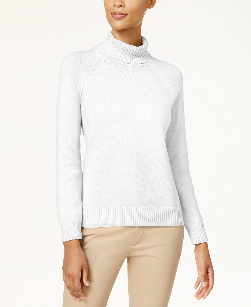 Karen Scott Suéter feminino de algodão com gola alta, tamanho pequeno, branco, tamanho grande