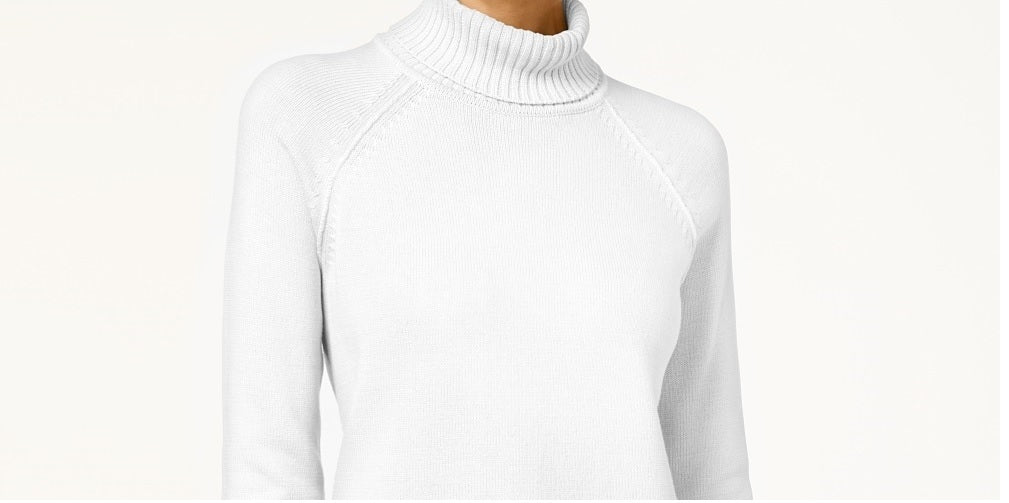 Karen Scott Suéter feminino de algodão com gola alta, tamanho pequeno, branco