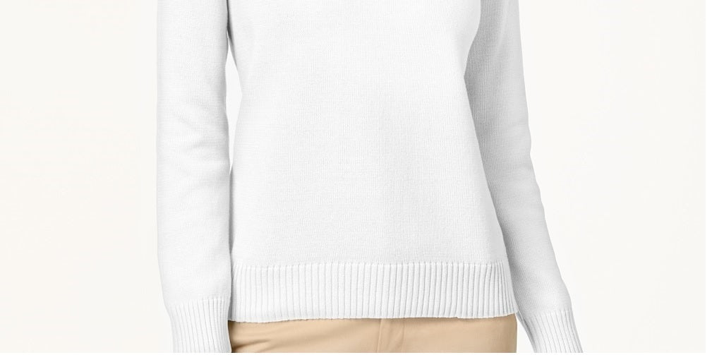 Karen Scott Suéter feminino de algodão com gola alta, tamanho pequeno, branco