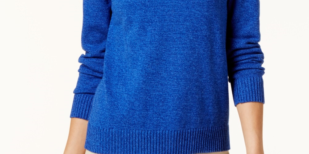 Karen Scott Suéter Feminino de Algodão com Gola Alta Azul Tamanho Pequeno Grande